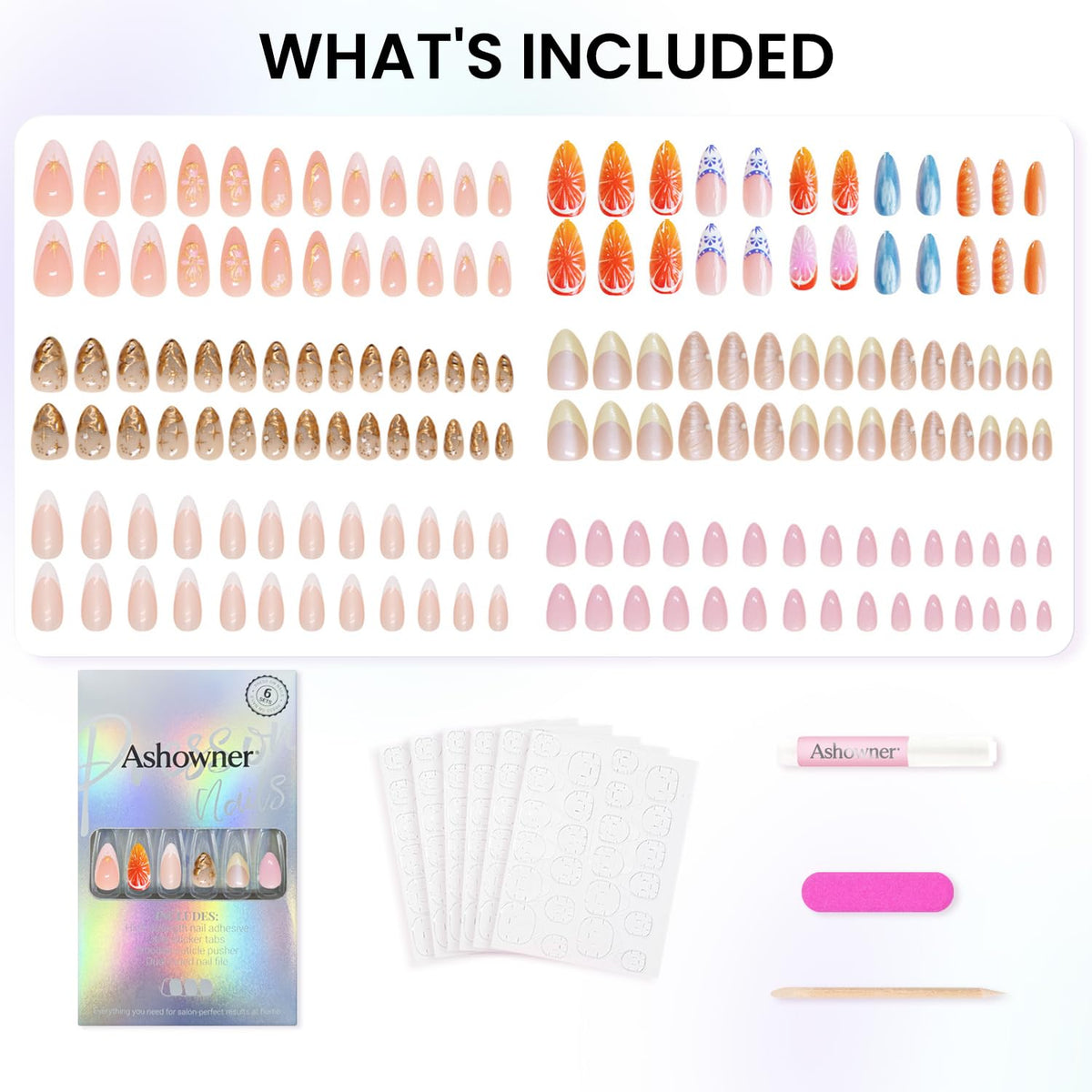 6 Packs (144 Pcs) | Reusable Press on Nails | Stick on Nails 12 Sizes-6 Styles|Almond Nails